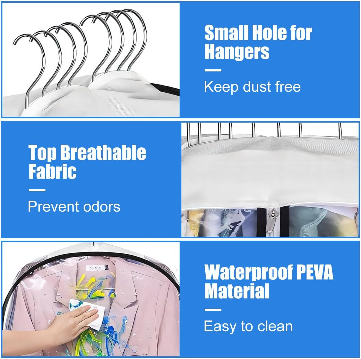 Norvo | Klare Gusseted Plaggdeksler – 3-Pack Oppbevaringsposer med Sidelomme (Kjøp 1, Få 1 GRATIS)