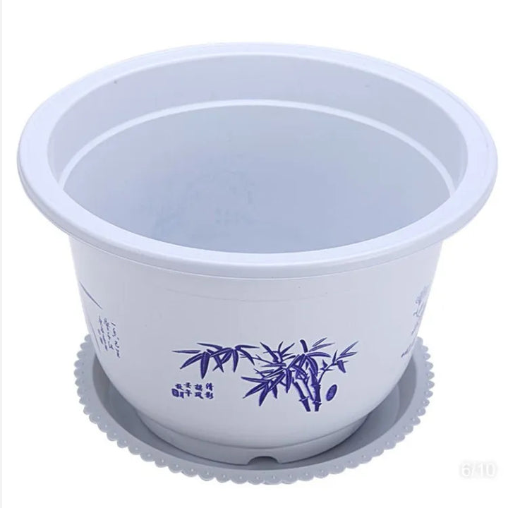 Norvo | Plastblomsterkrukke med bambusmotiv – Elegant planter for balkong og hage