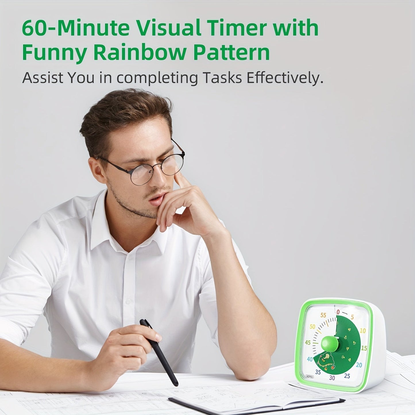 Norvo | Regnbue Tidshåndtering Timer – Visuell 60-Minutters Nedtellingstimer for Studier, Arbeid og Hjem