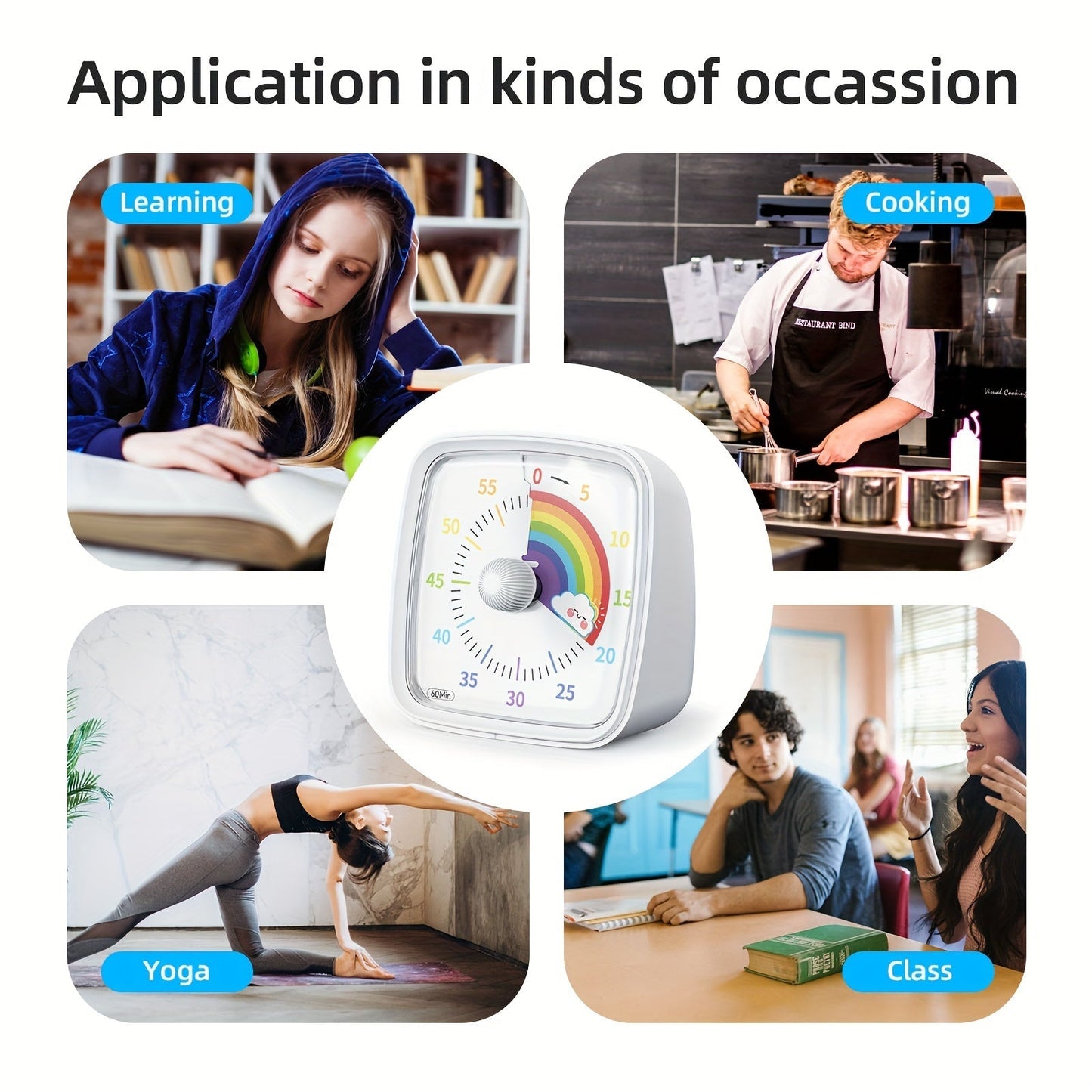 Norvo | Regnbue Tidshåndtering Timer – Visuell 60-Minutters Nedtellingstimer for Studier, Arbeid og Hjem