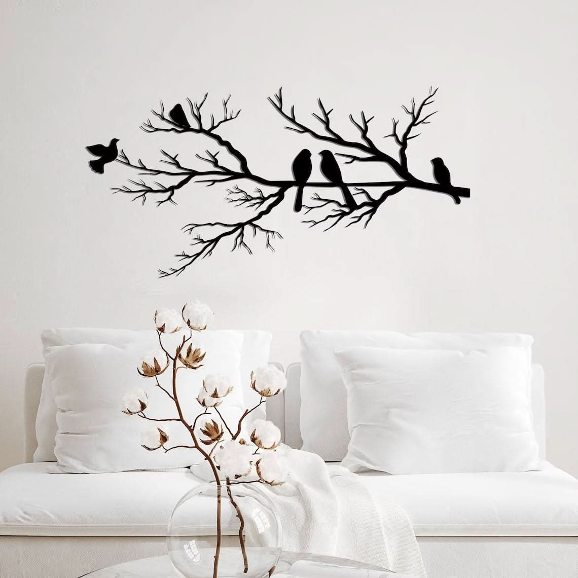 Norvo | Metal Birds on Branch Wall Art Svart