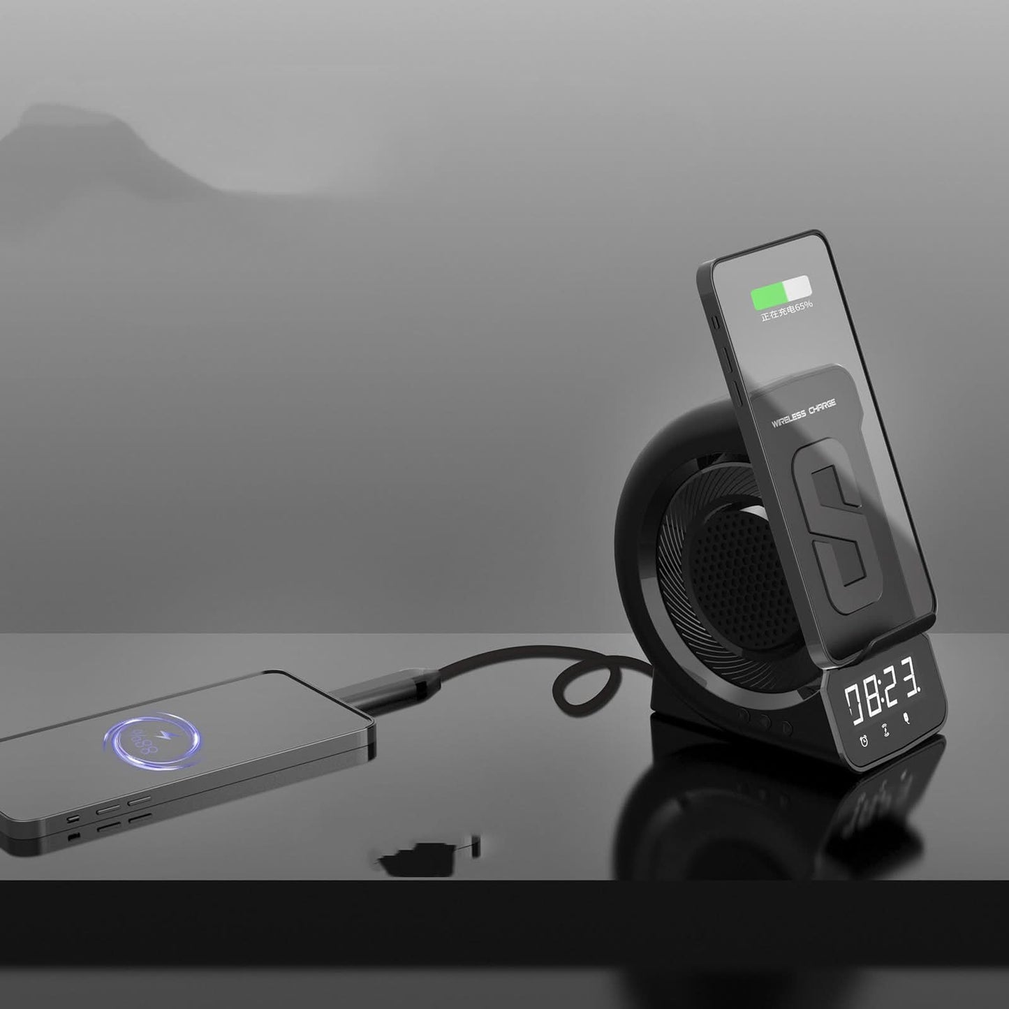 Norvo | BRYN - Vekkeklokke med bærbar høyttaler og trådløs lader