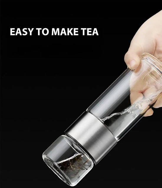 Norvo | Termosflaske med tefilter – Glass & Tre – Dobbelvegg – 500 ml – KlarTherm