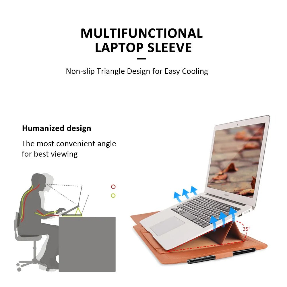 Norvo | 4-i-1 Laptop Sleeve - Slim Beskyttelsesveske med Stativfunksjon