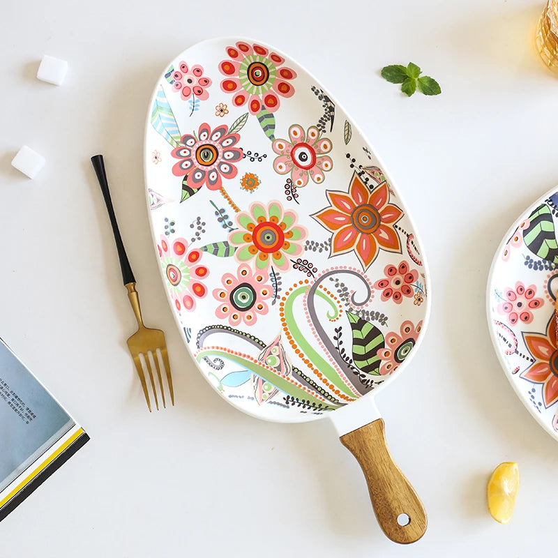 Norvo | Elegant nordisk keramiske middagstallerkener med trehåndtak