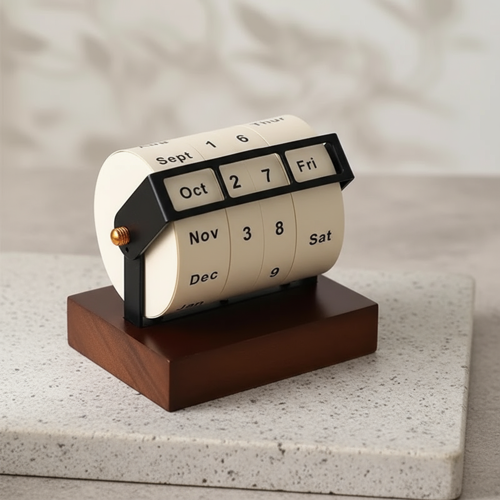 Norvo | Mid-Century Rotating Wooden Perpetual Desk Calendar