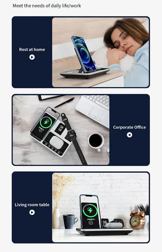 Norvo | EasyCharge - 4-i-1 Trådløs Laderstasjon for iPhone, Apple Watch og AirPods - Rask og Effektiv Lader