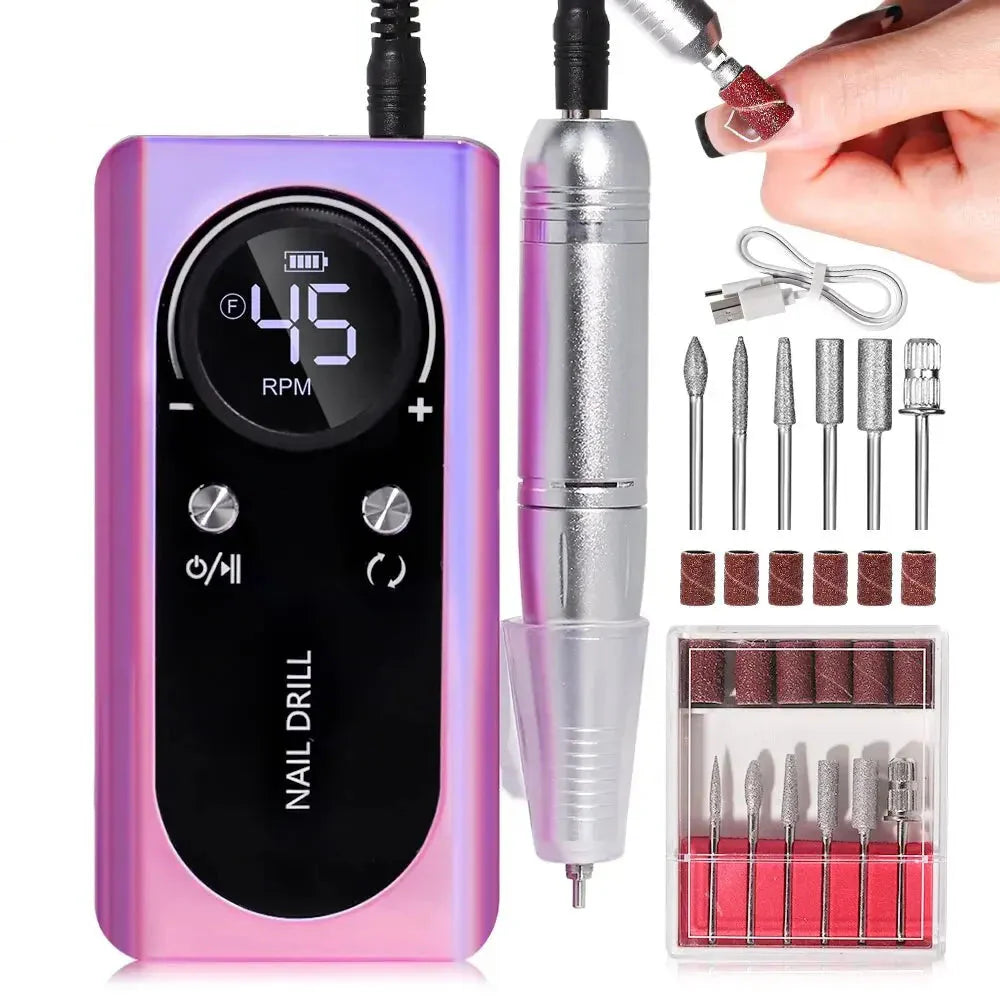 Norvo | ProNail 45000RPM Elektrisk Neglefiler – Bærbar Oppladbar E-Fil for Manikyr & Akrylnegler | Lav Støy