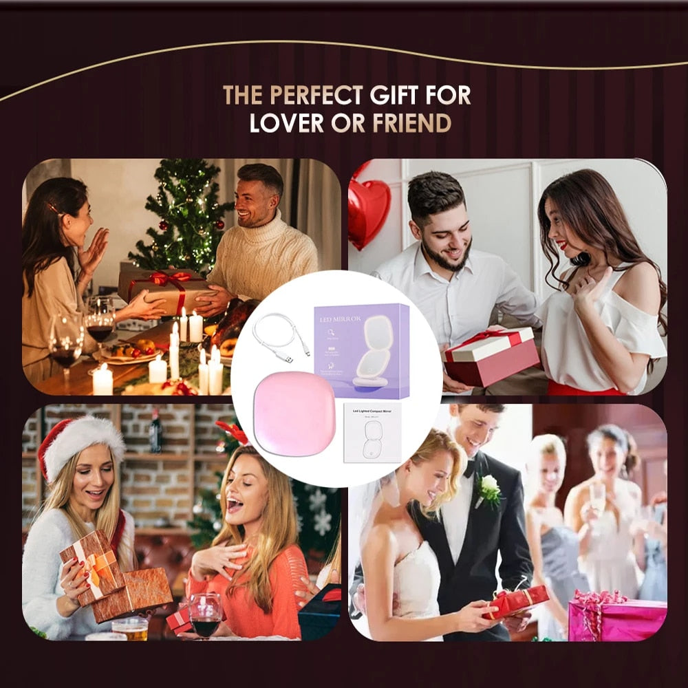 Norvo | Mini LED 10x forstørrelses kosmetisk speil med ulike lysinnstillinger, USB-ladbar