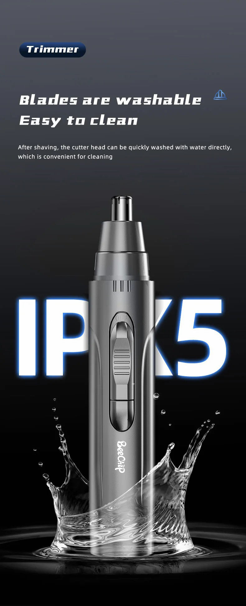 Norvo | SmoothTrim Oppladbar Nese- og Øretrimmer med Rustfrie Stålblader