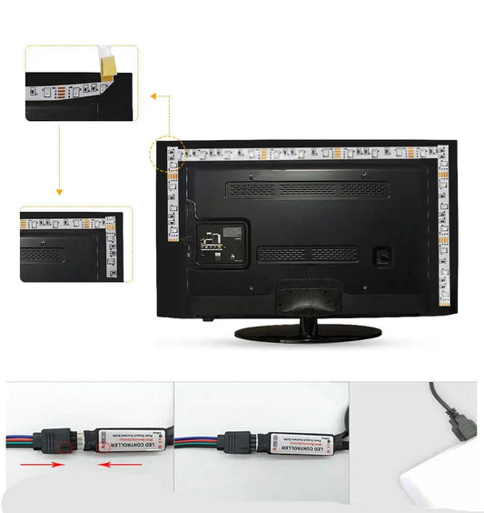 Norvo | RGB LED-bånd med USB-tilkobling - Fargeforandrende lys for omgivelses- og TV-belysning