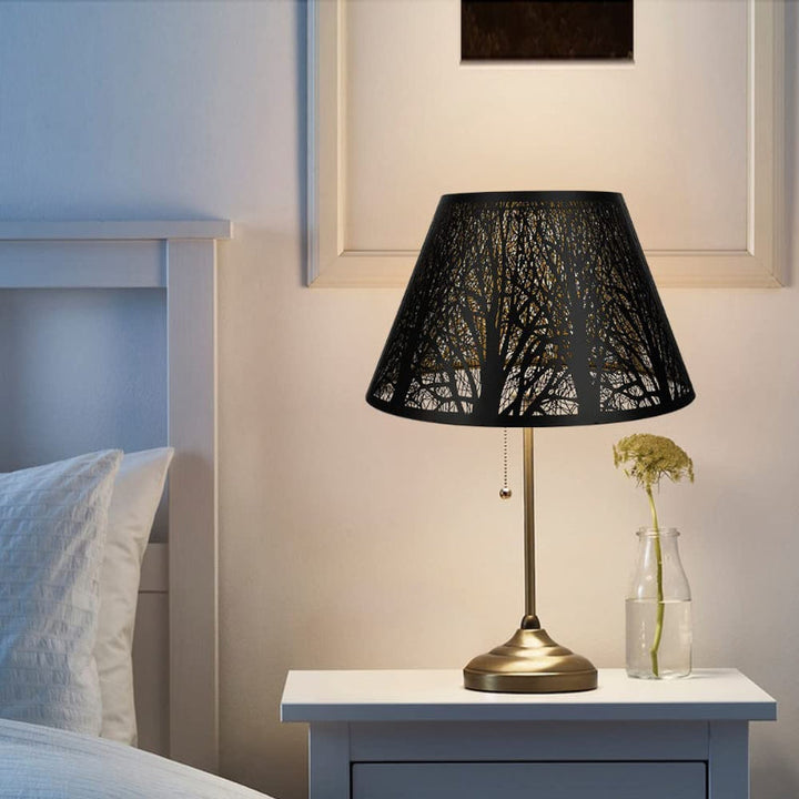 Norvo | Medium lampeskjerm, fat stoff lampeskjerm for bordlampe og gulvlampe, 7x13x7.8 tommer, naturlig ventilert lin, håndlaget, edderkopp (hvit)