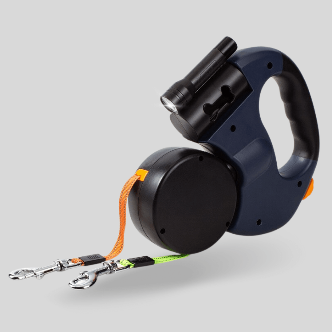 Norvo | DuoLeash Dobbel Hundebånd – Utstrykkbar & Knutefri Med Lommelykt