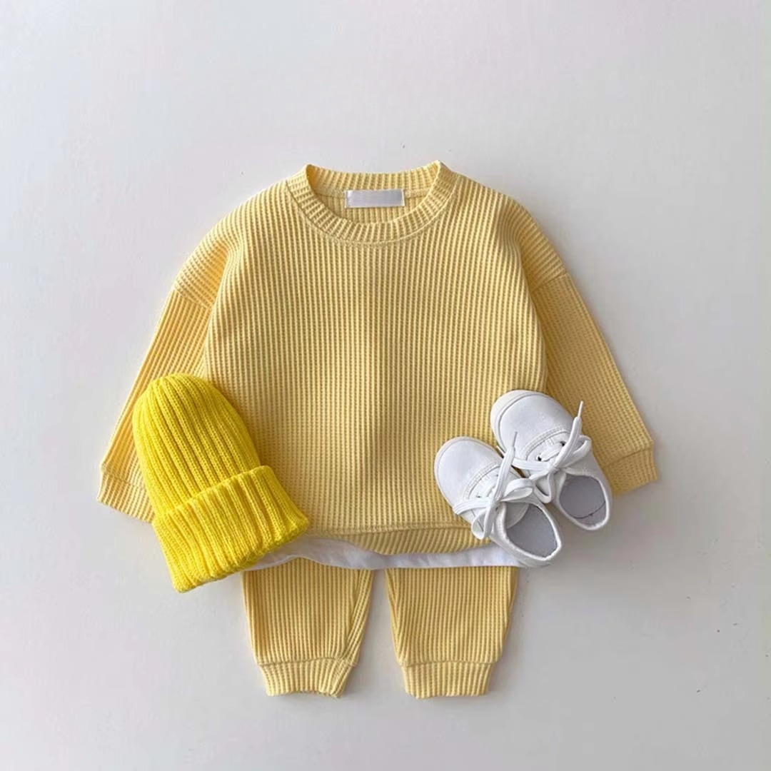 Norvo | Cozy Waffle Cotton Sweatshirt og Bukser Sett for Baby Gutter
