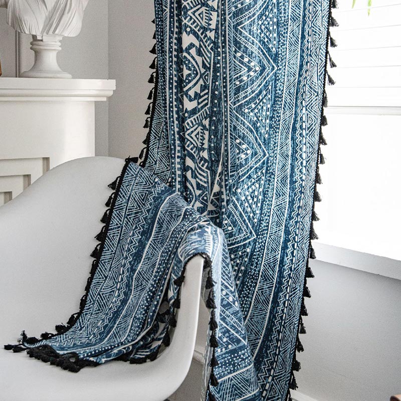 Norvo | Blå geometrisk mønster lysfiltrerende gardin