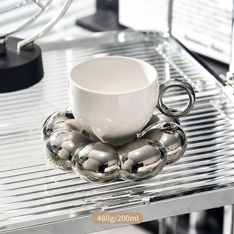 Norvo | Solsikke Perle Glasert Kaffekopp med Underskål