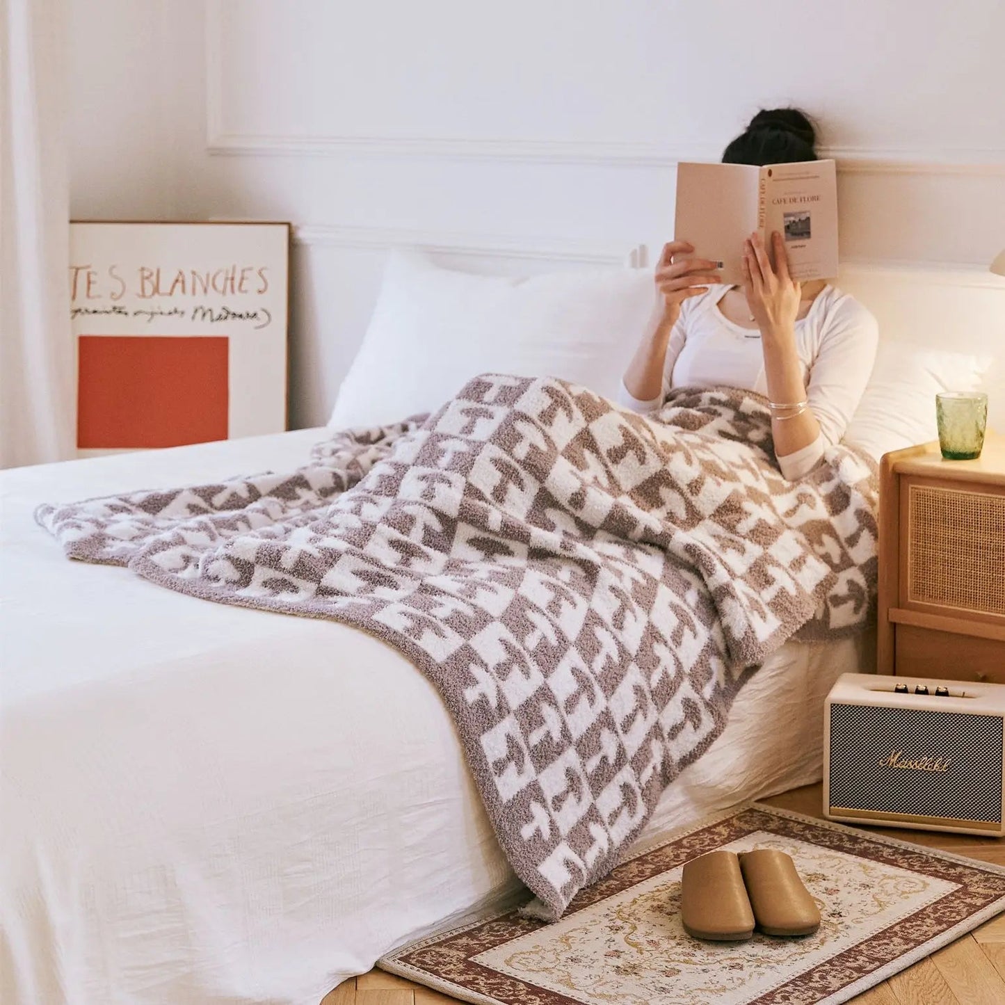 Norvo | Cozy To Farge Sjakkbrett Rutete Strikket Kaste Teppe