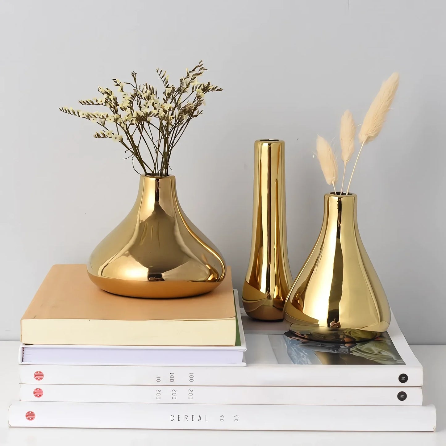 Norvo | Nordisk stil gull keramikk vase – Elegant tørkeblomst og vannplanteutstilling