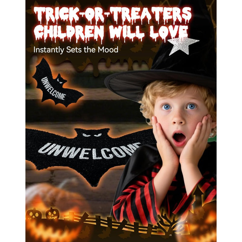 Norvo | UNWELCOME Halloween Flagermus Dørmatte – Skummel Dekorativ Entrématte for Veranda, Patio, eller Innendørs Bruk