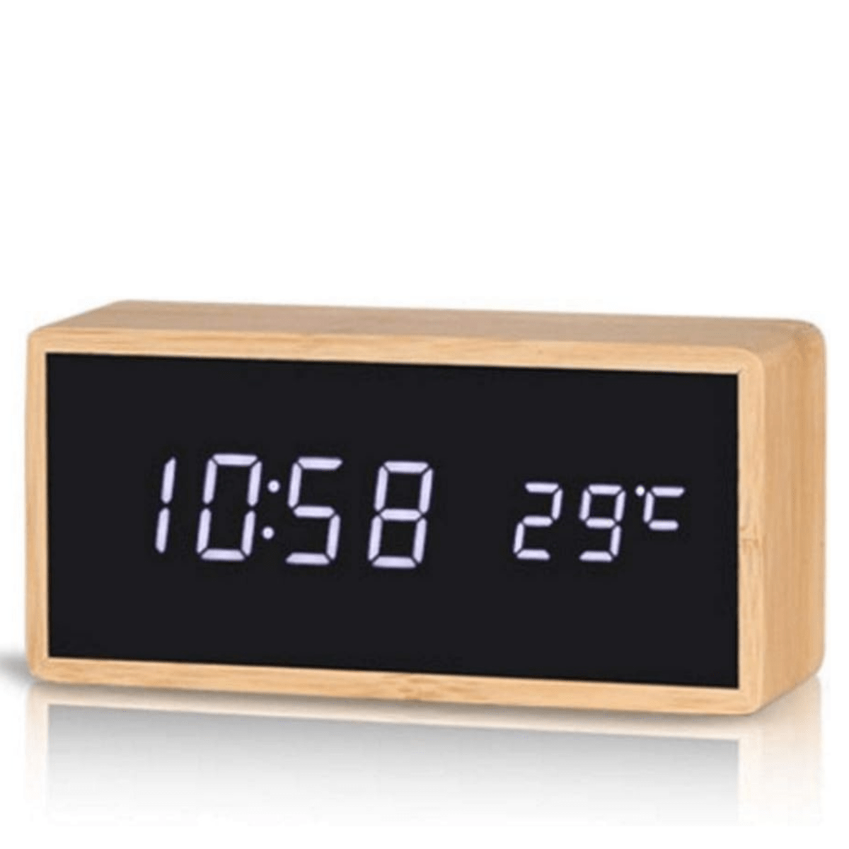 Norvo | ECOCLOCK – Bamboo LED Vekkerklokke med Tid og Temperaturvisning