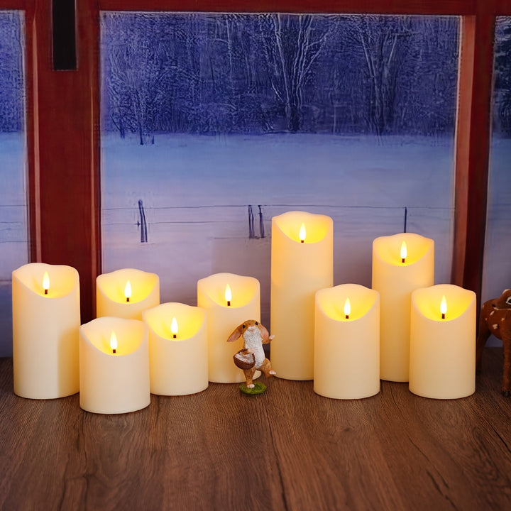 Norvo | GlowLuxe Flameless LED Lys Sett (9-delt) – Med Fjernkontroll og Glitterfinish