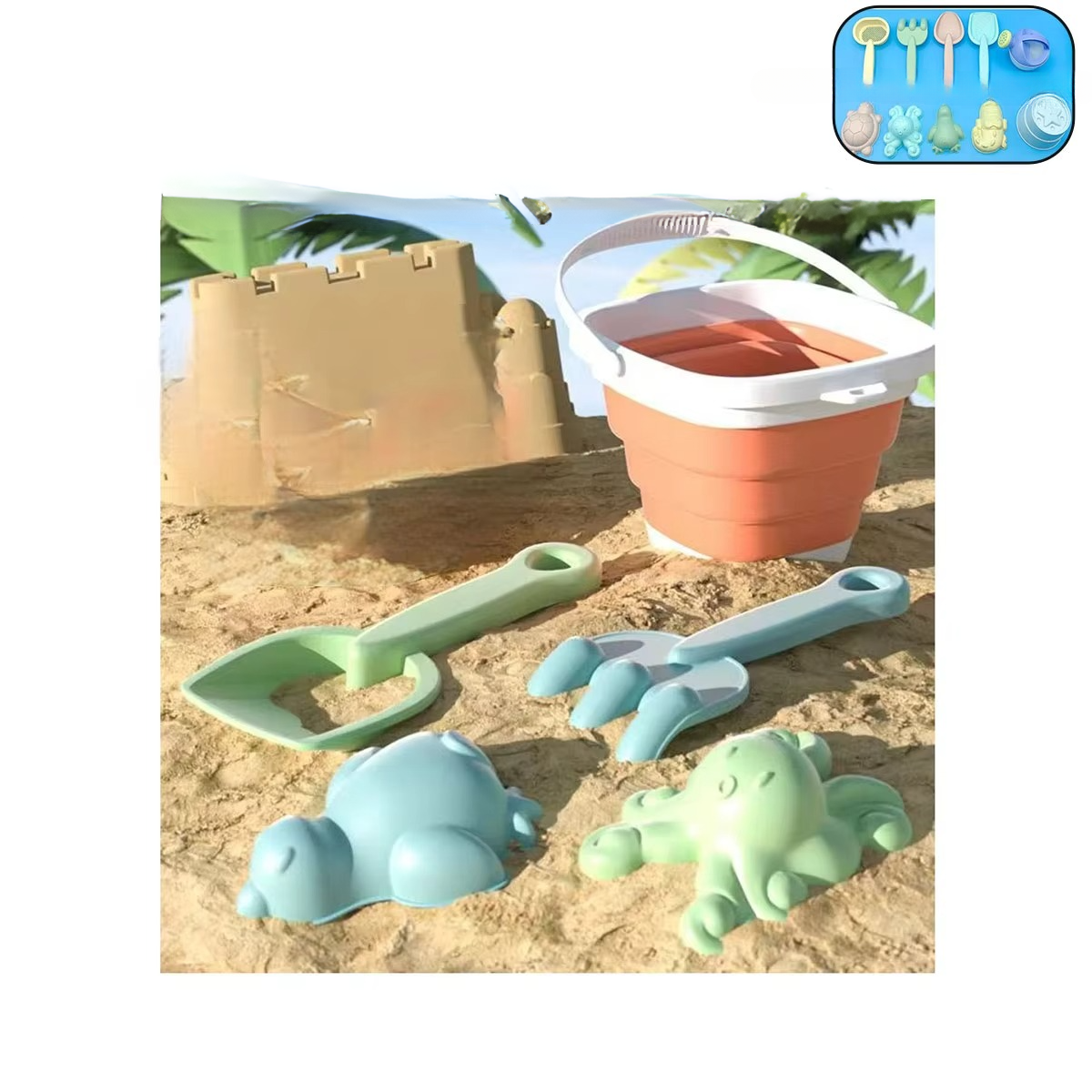 Norvo | Barns strand sand- og vannleketøysett - Sammenleggbart bøtte og tilbehør (1, 5 eller 11 deler, tilfeldig farge)