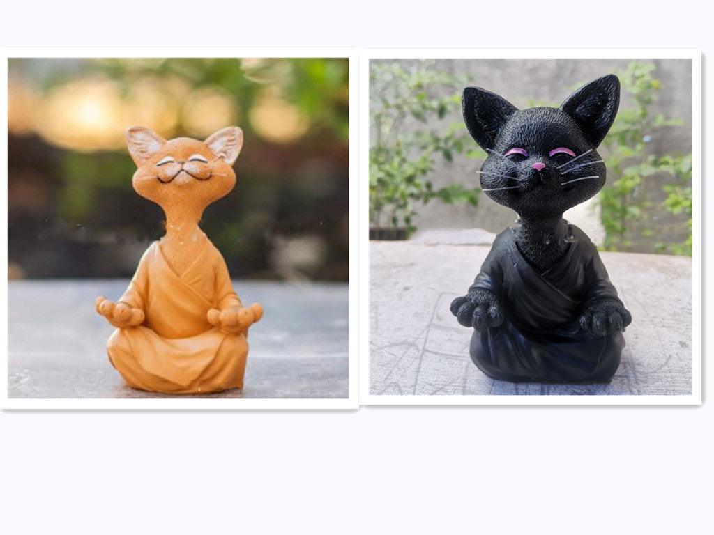 Norvo | Lekker svart Buddha katt figur meditasjon yoga samleobjekt glad katt dekor hjem hagedekorasjon hageornament