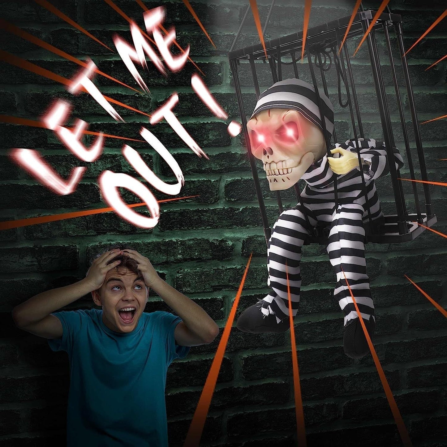 Norvo | TerrorBone Animasjon Skrikende Skjelett – Hengende Halloween Rekvisitt med Bevegelsessensor