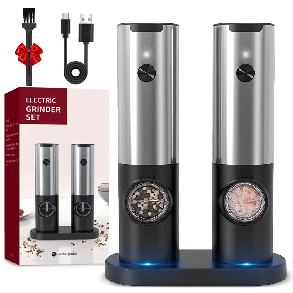 Elektrisk salt pepperkvern sett USB oppladbar automatisk krydderkvern | Norvo