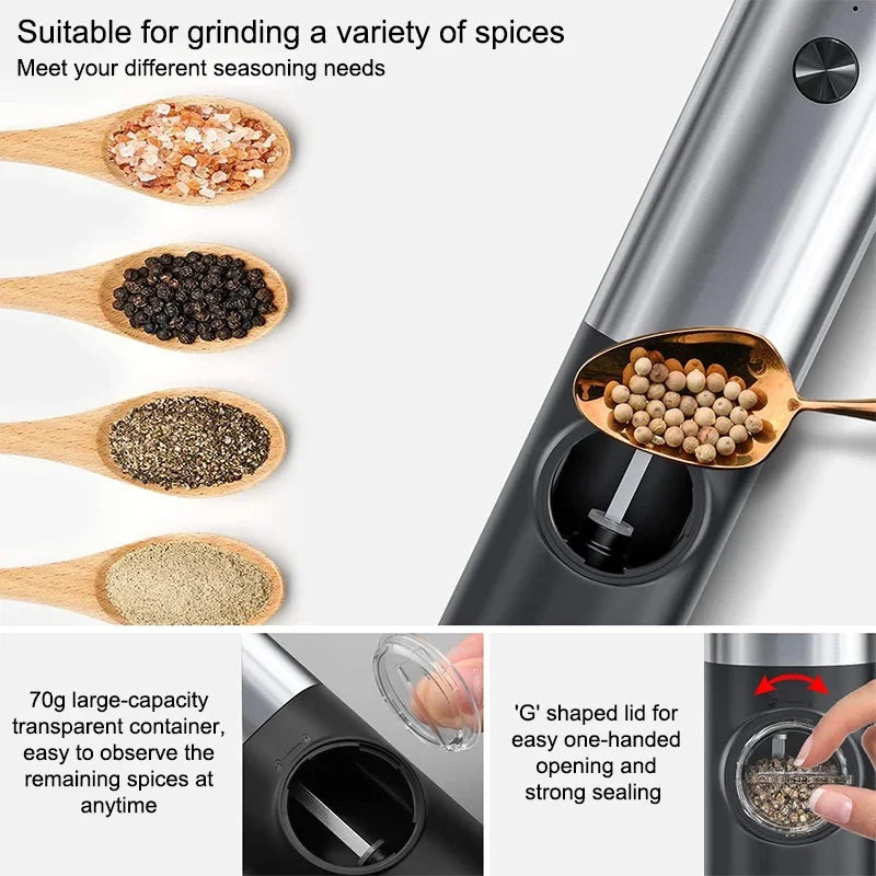 Elektrisk salt pepperkvern sett USB oppladbar automatisk krydderkvern | Norvo