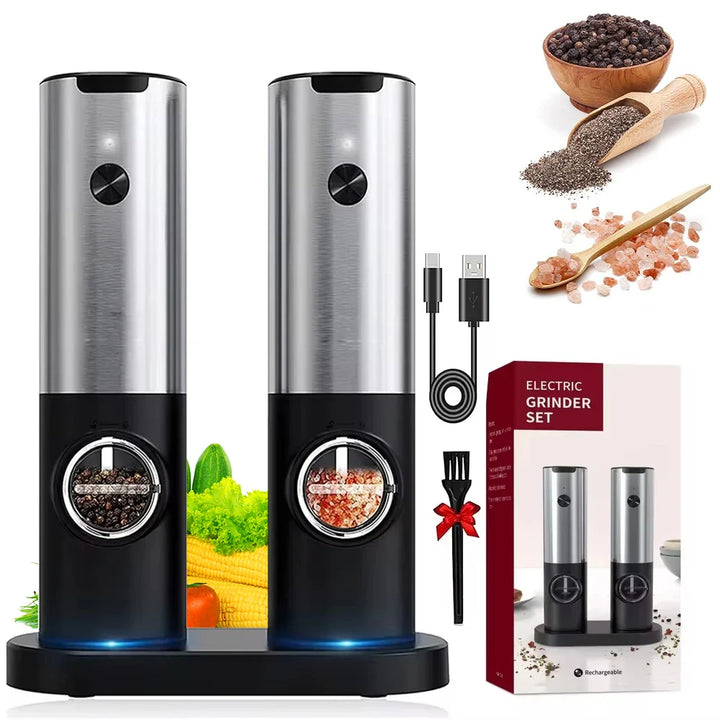 Elektrisk salt pepperkvern sett USB oppladbar automatisk krydderkvern | Norvo