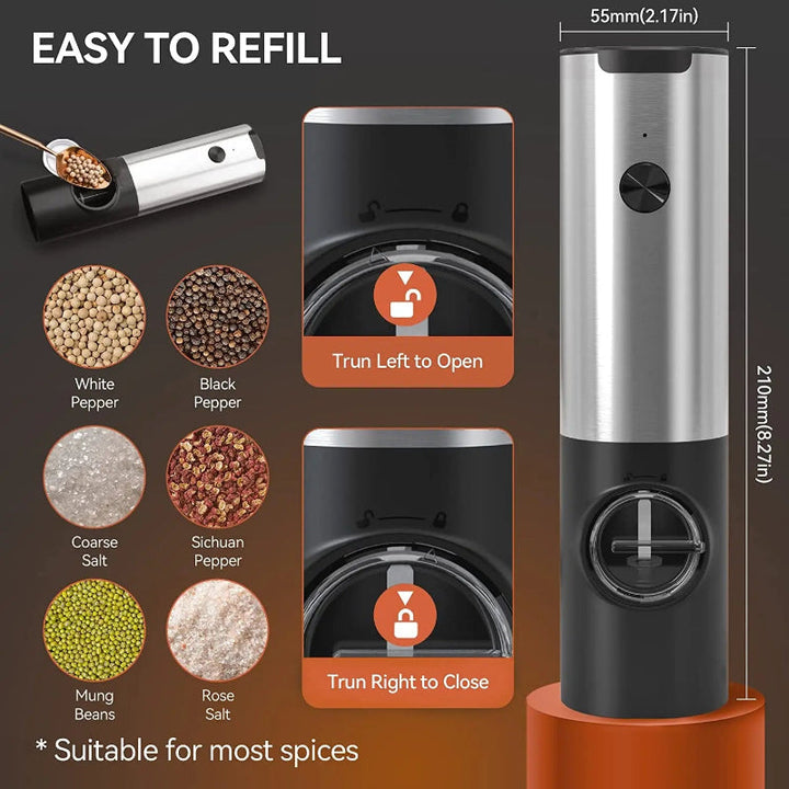 Elektrisk salt pepperkvern sett USB oppladbar automatisk krydderkvern | Norvo