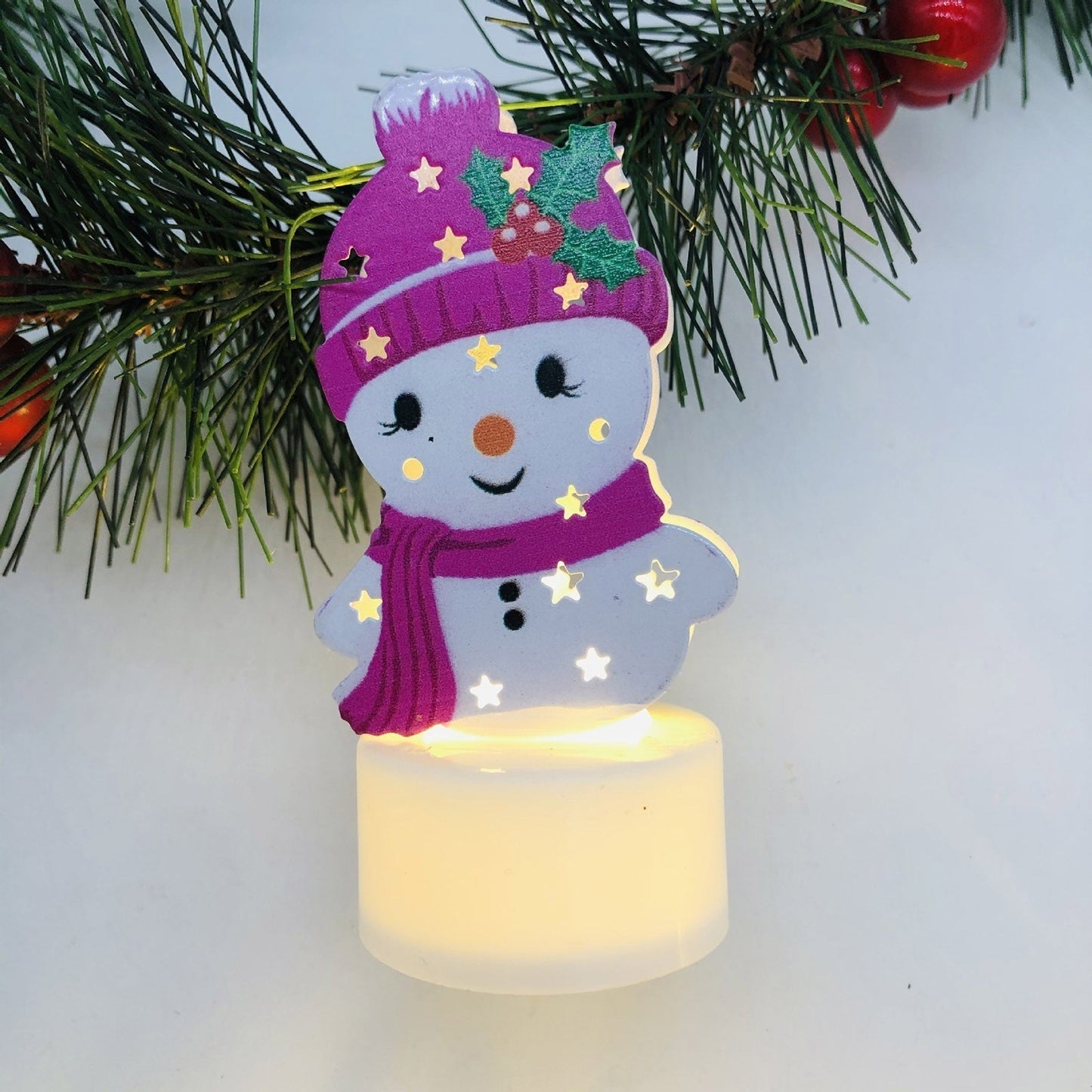 Norvo | Elektroniske LED Julelys Lamper - Sett med 10 - Søte Nisse, Snømann & Tre Nattlys for Festlig Hjem, Fest & Hagedekor