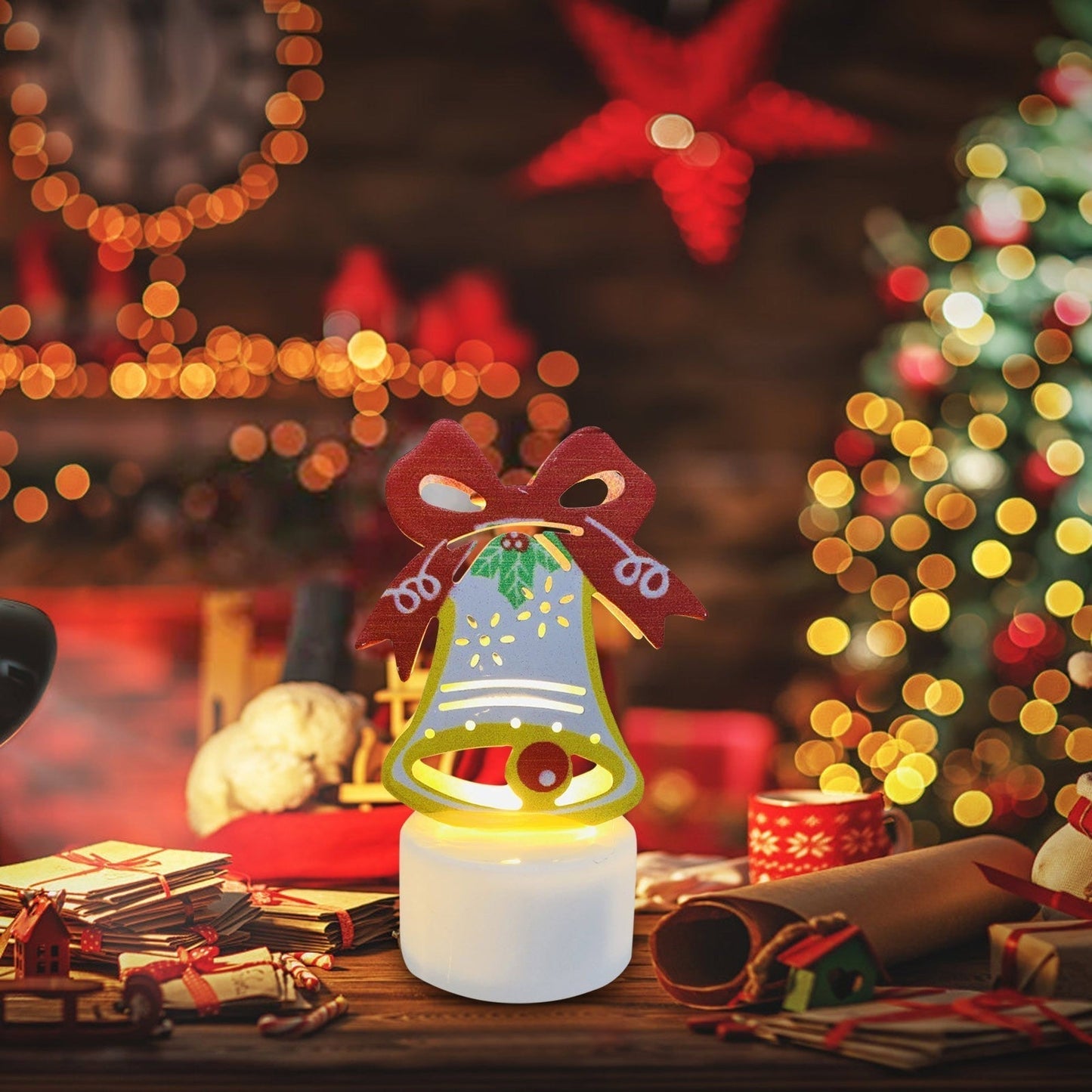 Norvo | Elektroniske LED Julelys Lamper - Sett med 10 - Søte Nisse, Snømann & Tre Nattlys for Festlig Hjem, Fest & Hagedekor