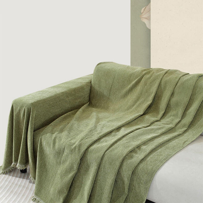 Norvo | Chenille Sofa Cover Herringbone Tassel Design