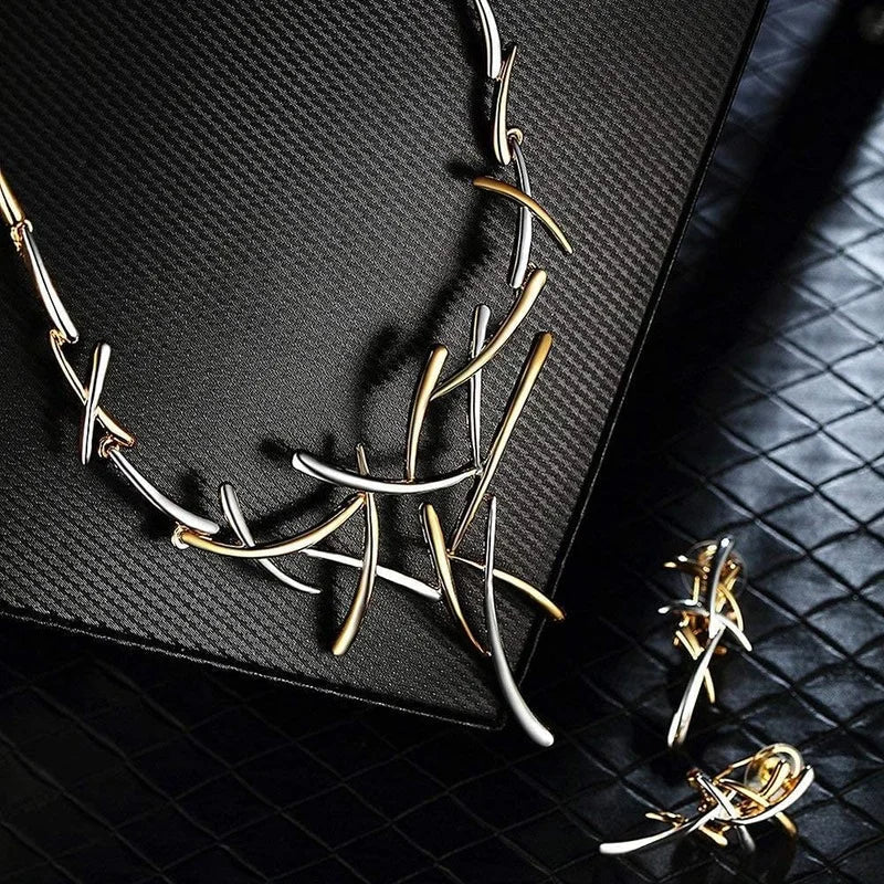 Norvo | Elegant To-Farge Grenkors Halskjede og Øredobber Sett