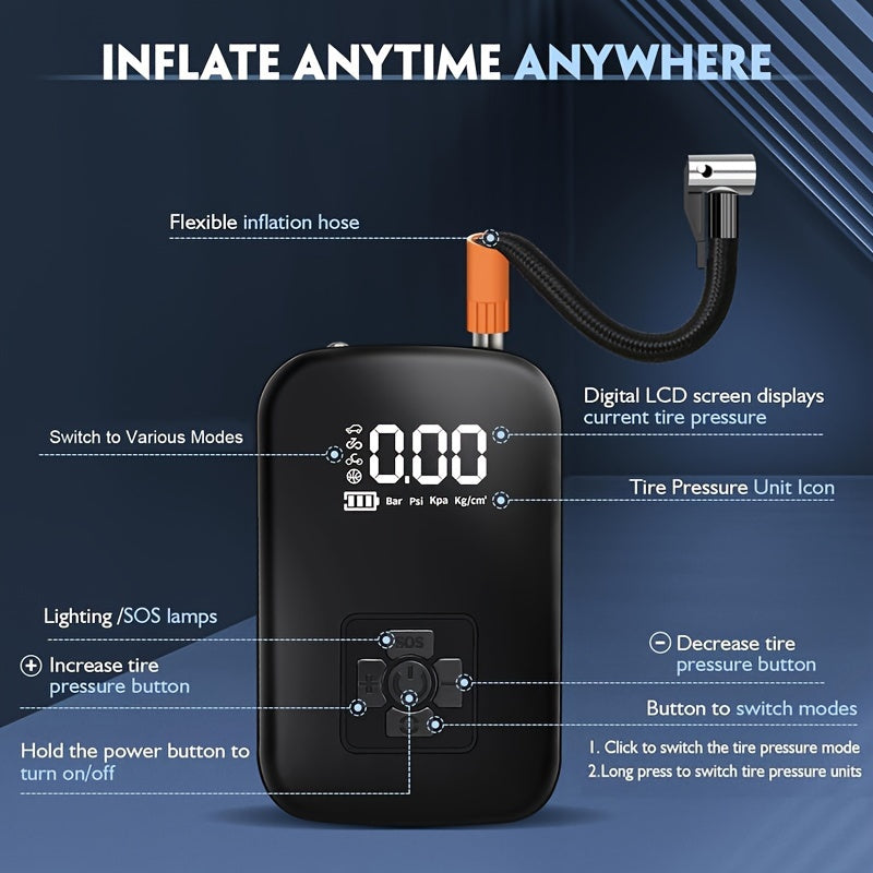 Norvo | AirPump Pro – Bærbar luftkompressor med digital skjerm og LED-lampe