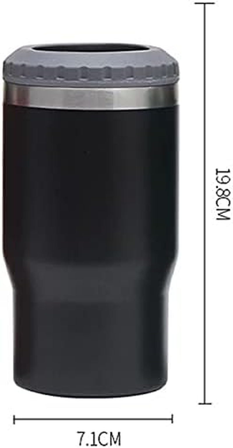 Norvo | 4 i 1 rustfritt stål boks/flaske isolator, 14Oz toveis lokk SUS isolert boks kjøler, ølboksholder (Svart)