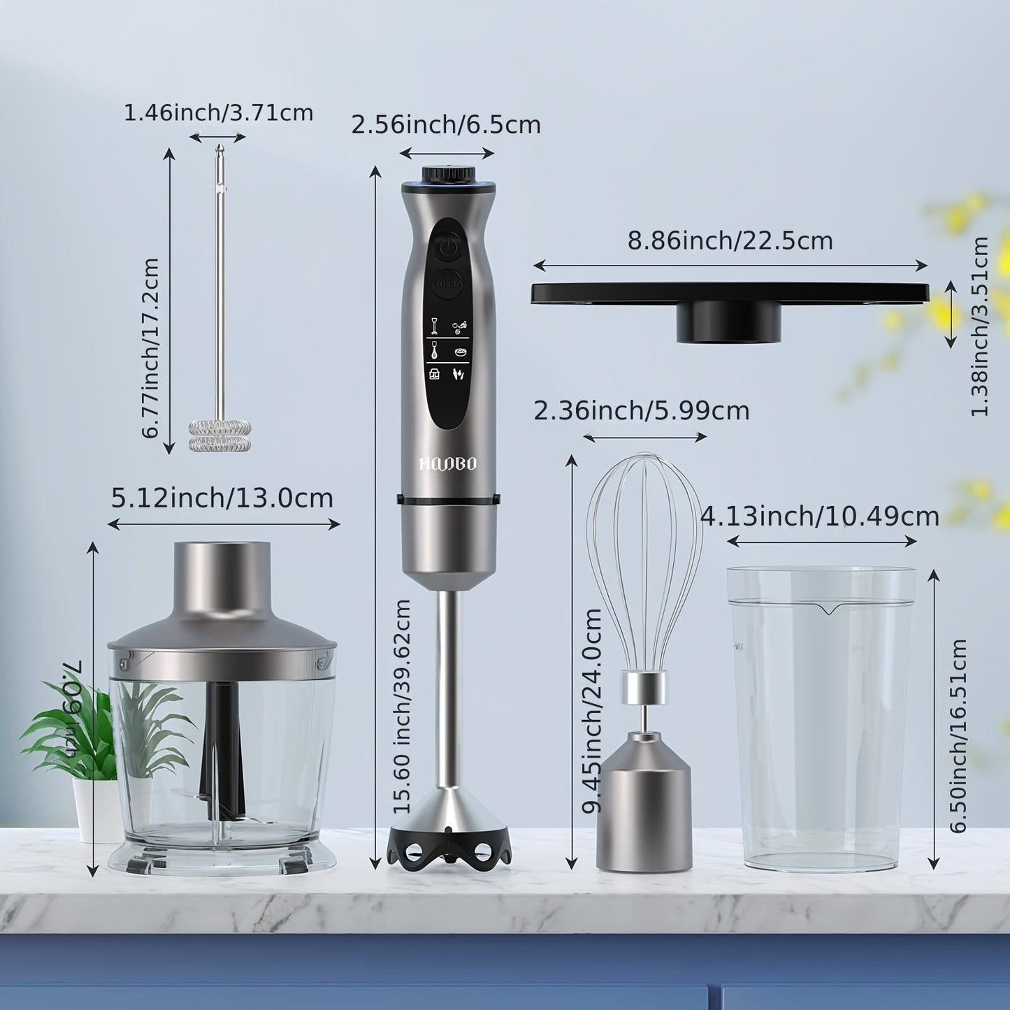 Norvo | 1000W Stavmikser – Håndholdt, Kraftig, Ripesikker, Variabel Hastighet og Turbo-modus, Støysvak, Inkludert Målebeger, Kutter, Visp, Melkeskummer