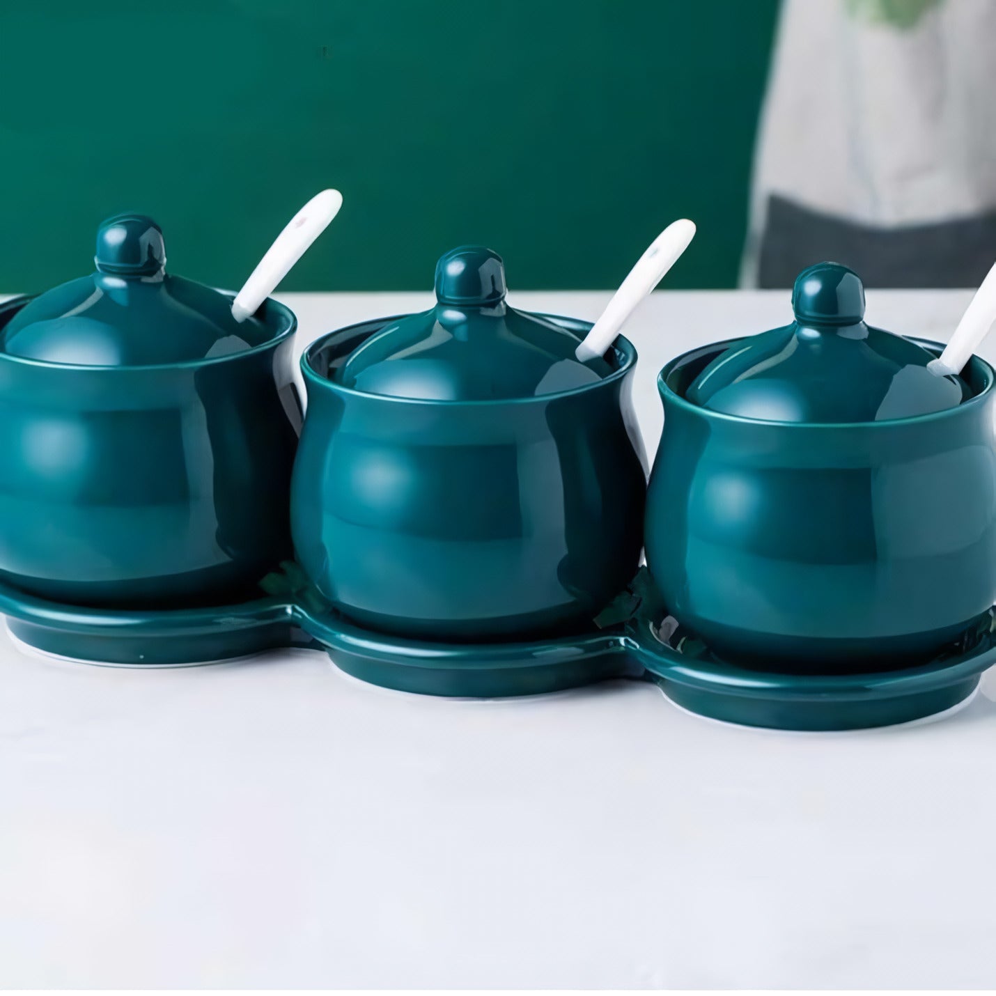 Norvo | Kreativ nordisk stil lett luksus smaragd keramisk krydderkrukke sett