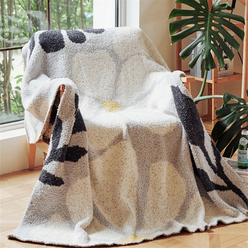 Norvo | Boho Blomst Blader Mikrofiber Strikket Teppe - Myk, Koselig, og Dekorativ