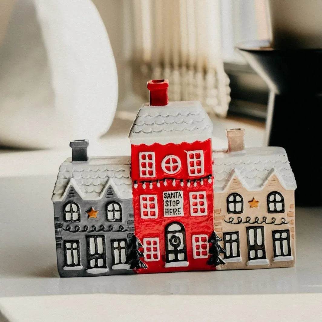 Norvo | Jule små hus dekorasjoner harpiksen vinter røkelse kjegle brenner dekorasjon landskap dekorativ gave