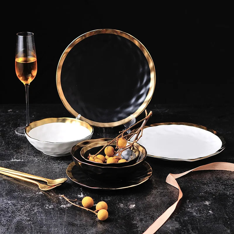 Norvo | Elegant keramisk bifffat med gullkant