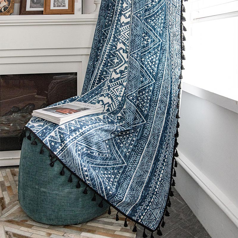 Norvo | Blå geometrisk mønster lysfiltrerende gardin