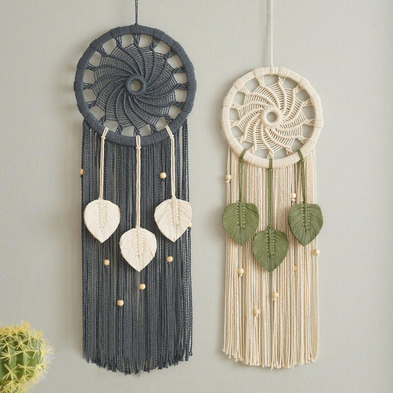 Norvo | Nordisk Stil Sirkulær Håndvevd Veggteppe med Bladmotiv