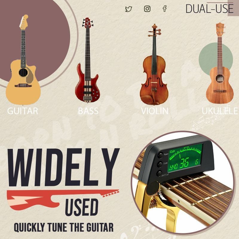 Norvo | DUAL-BRUK GITAR CAPO TUNER MED LCD-SKJERM