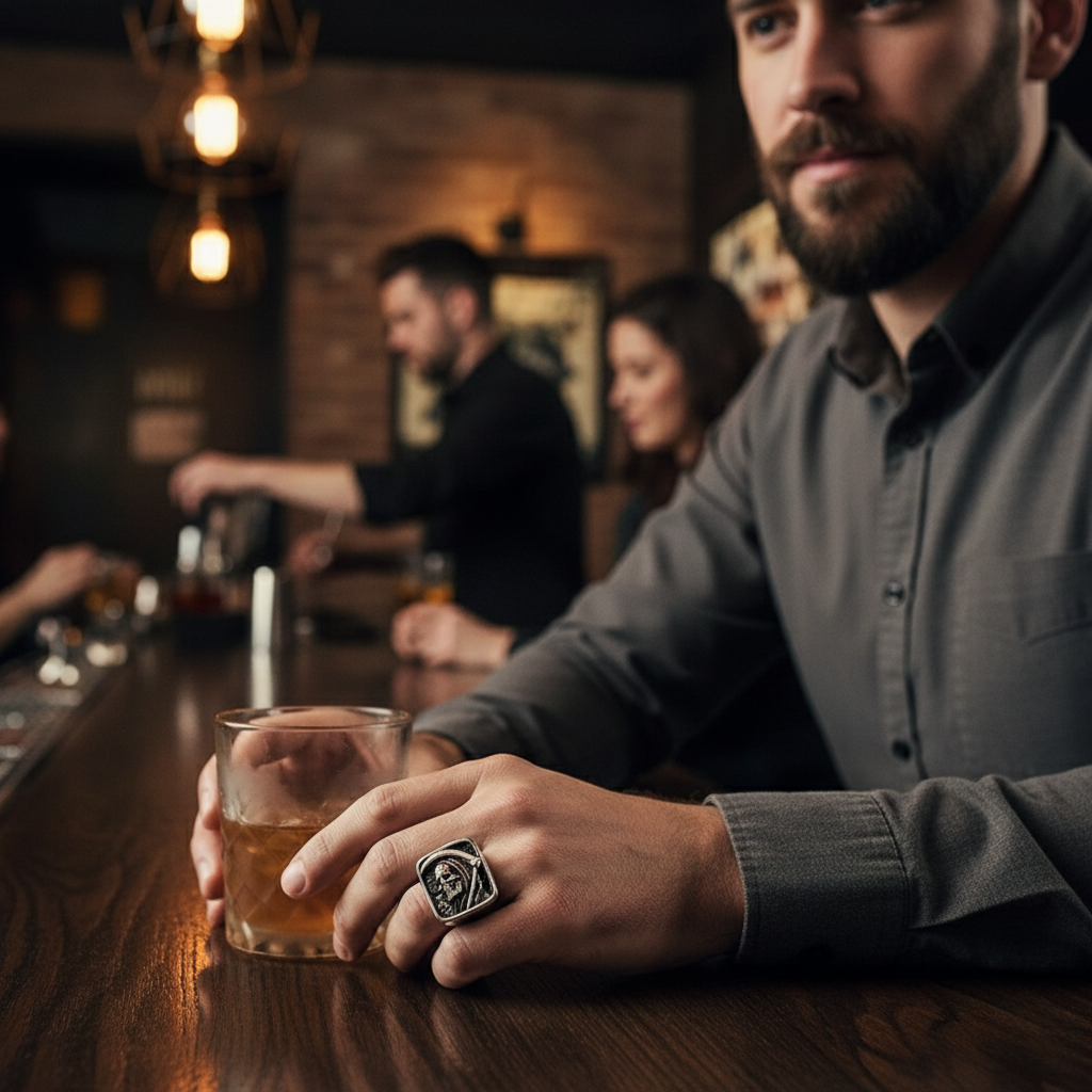 Norvo | Grim Reaper Hodeskalle Ring for Menn, Rustfritt Stål Punk Biker Smykker