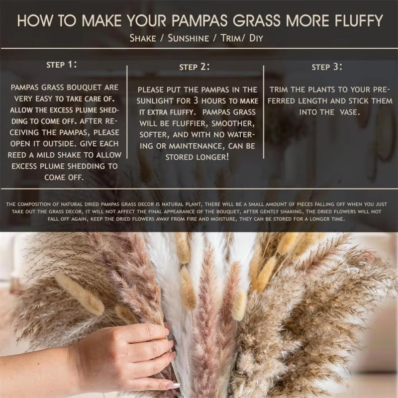 Norvo | 105 stk Naturlige Tørkede Blomster Pampasgress Bukett