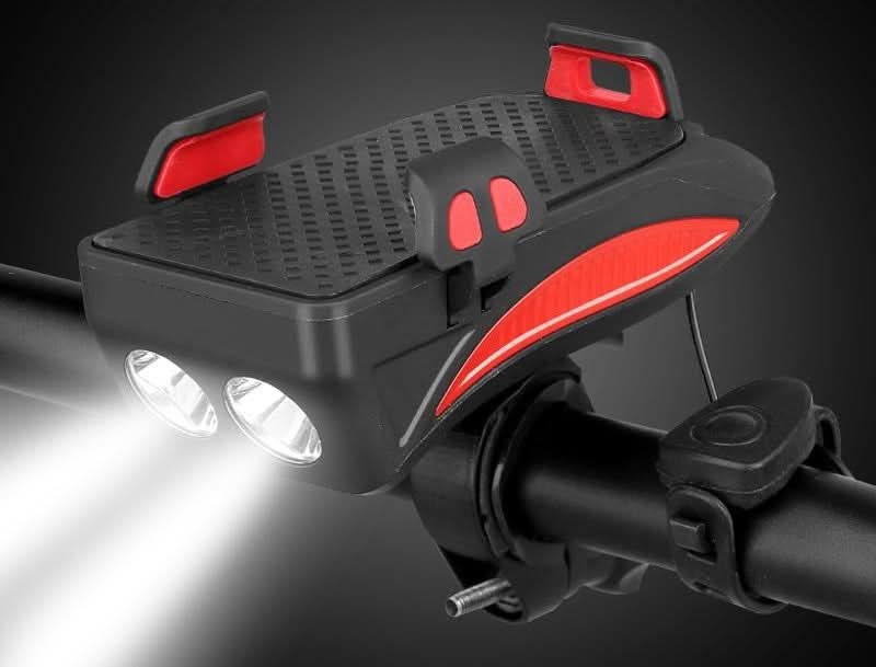 Norvo | 4-i-1 Sykkel Telefonholder med Powerbank, Lys & Horn