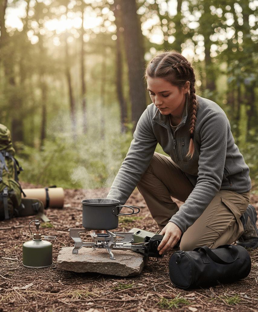 Norvo | FLAMECAMP – Bærbar butan campingovn med oppbevaringspose og gassflaske